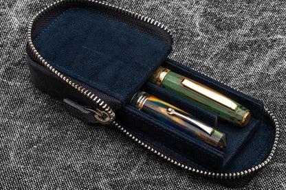 Galen Leather - Leather Zippered Magnum Opus 2 Slots Hard Pen Case with Removable Pen Tray