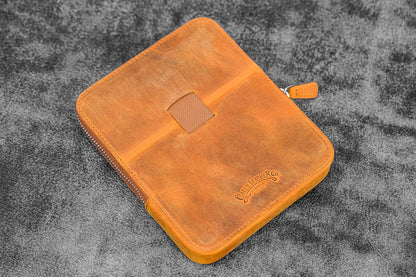 Galen Leather - Leather Zippered Magnum Opus 6 Slots Hard Pen Case with Removable Pen Tray