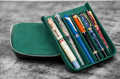 Galen Leather - Leather Zippered Magnum Opus 6 Slots Hard Pen Case with Removable Pen Tray