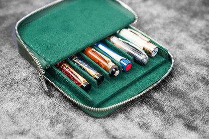 Galen Leather - Leather Zippered Magnum Opus 6 Slots Hard Pen Case with Removable Pen Tray