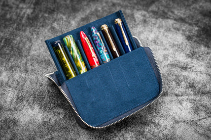Galen Leather - Leather Zippered Magnum Opus 6 Slots Hard Pen Case with Removable Pen Tray