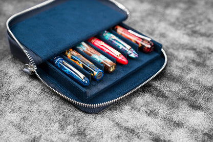 Galen Leather - Leather Zippered Magnum Opus 6 Slots Hard Pen Case with Removable Pen Tray
