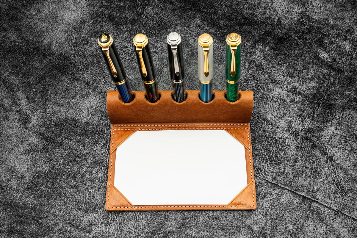 Galen Leather - The Writer's Pen Dock - 5 Slots Pen Stand with Notepad Holder