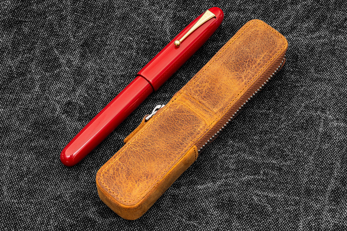 Galen Leather - Leather Zippered Magnum Opus Single Hard Pen Case for Oversized Pens & Namiki Empereor