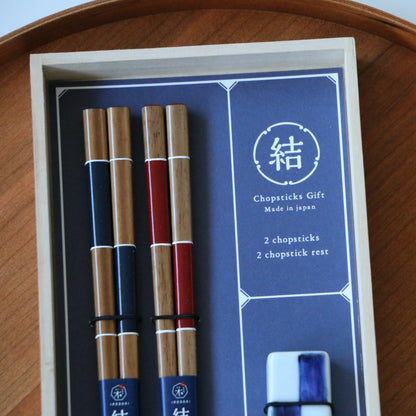Ichimatsu Bikoto Chopstick Set with Rest - Made in Japan