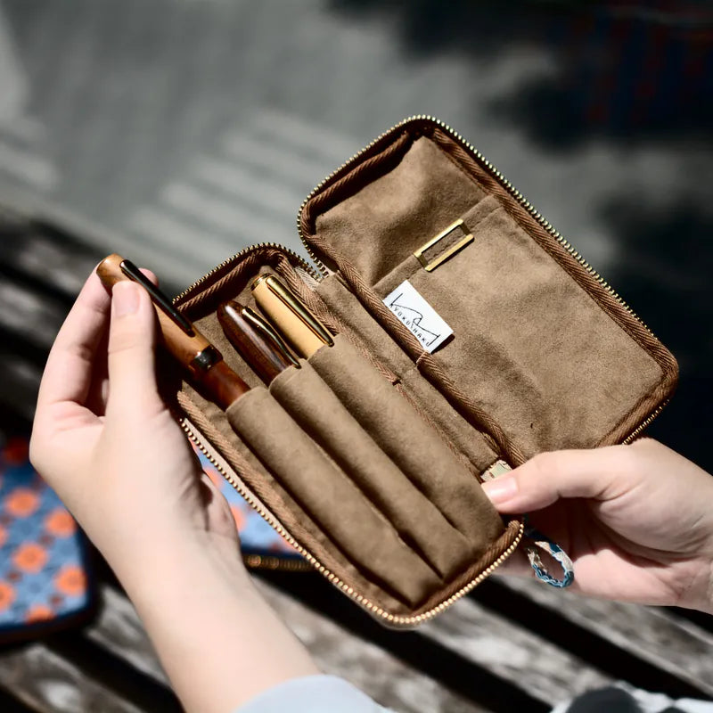 Kyoku Haku Siraya Zippered 3 Slots Pen Case