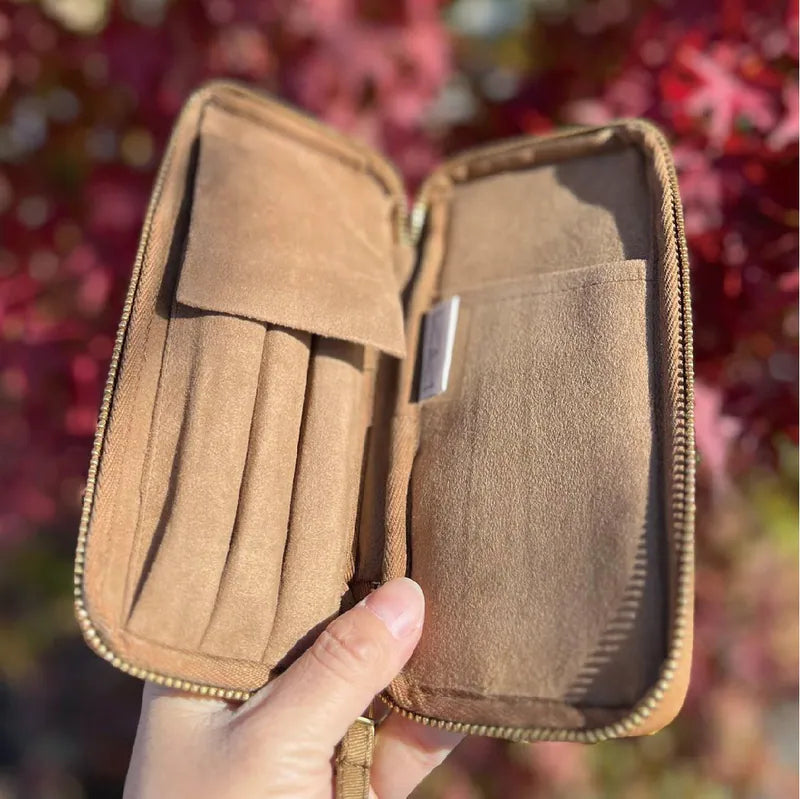 Kyoku Haku Siraya Belief Zippered Pen Case Brown  [3 Slots / 10 Slots / 20 Slots]
