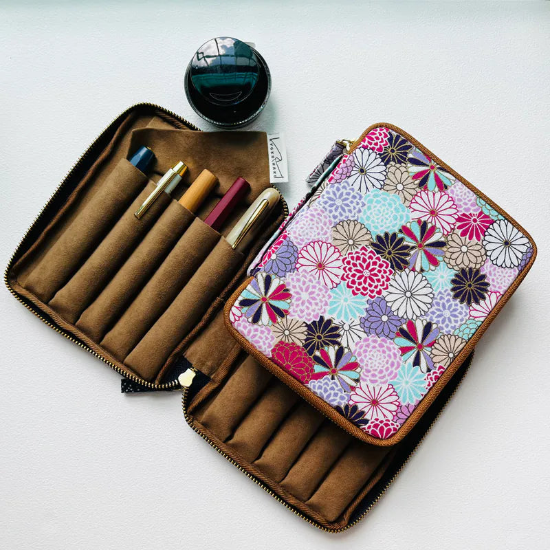 Kyoku Haku Dahlia Pattern Zippered Pen Case [10 Slots]