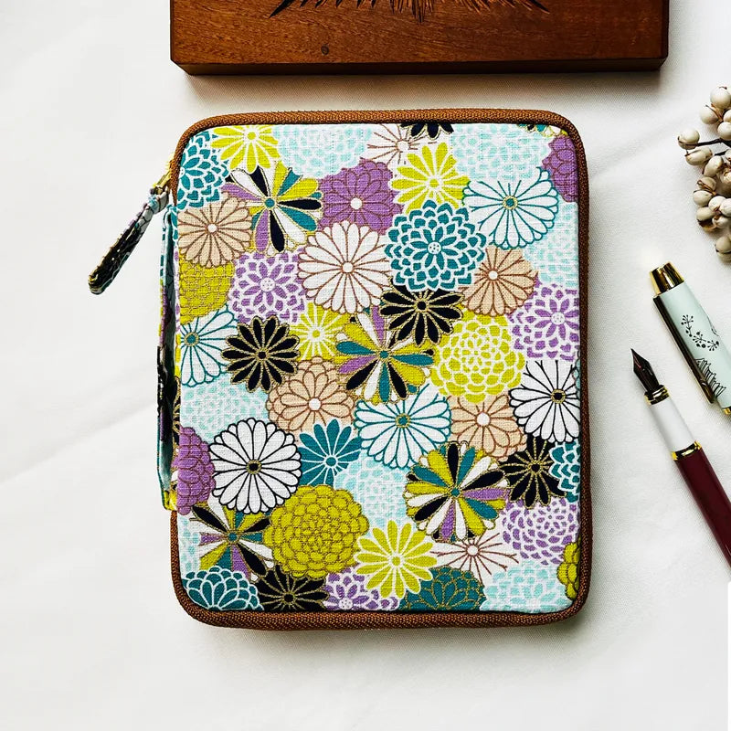 Kyoku Haku Dahlia Pattern Zippered Pen Case [10 Slots]