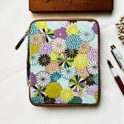 Kyoku Haku Dahlia Pattern Zippered Pen Case [10 Slots]