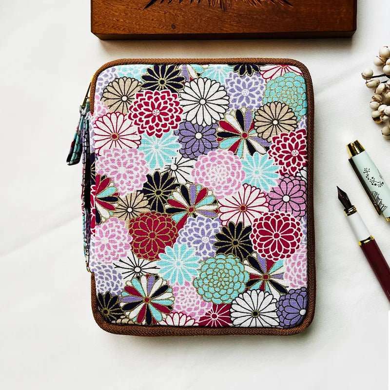 Kyoku Haku Dahlia Pattern Zippered Pen Case [10 Slots]