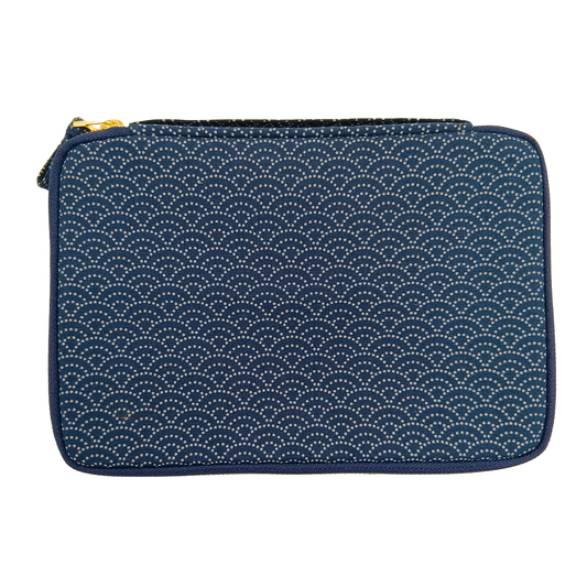 Kyoku Haku Seigaiha Deep Blue Zippered Pen Case [10 Slots]
