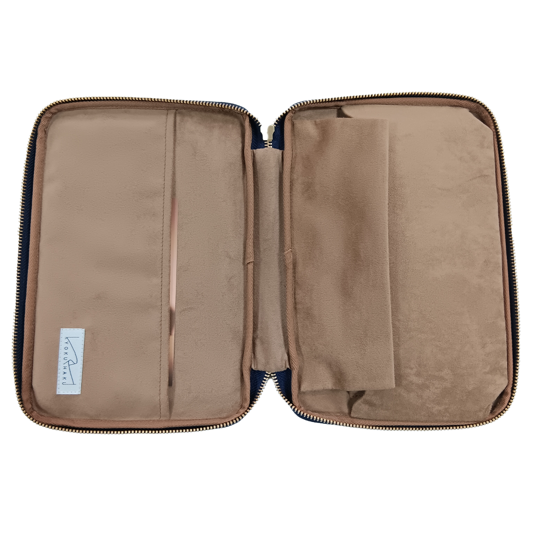 Kyoku Haku Seigaiha Deep Blue Zippered Pen Case [10 Slots]