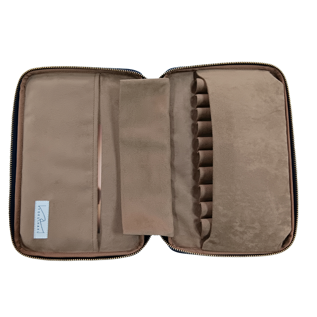 Kyoku Haku Seigaiha Deep Blue Zippered Pen Case [10 Slots]