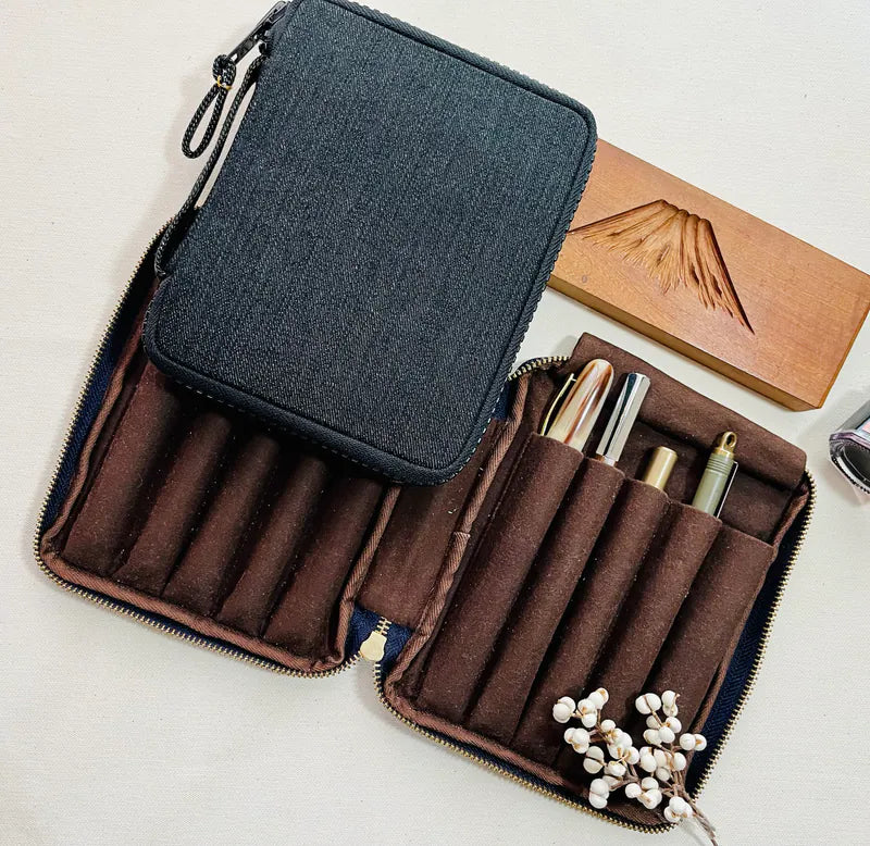 Kyoku Haku Denim Zippered 10 Pen Case