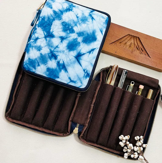 Kyoku Haku Indigo Zippered 10 Pen Case