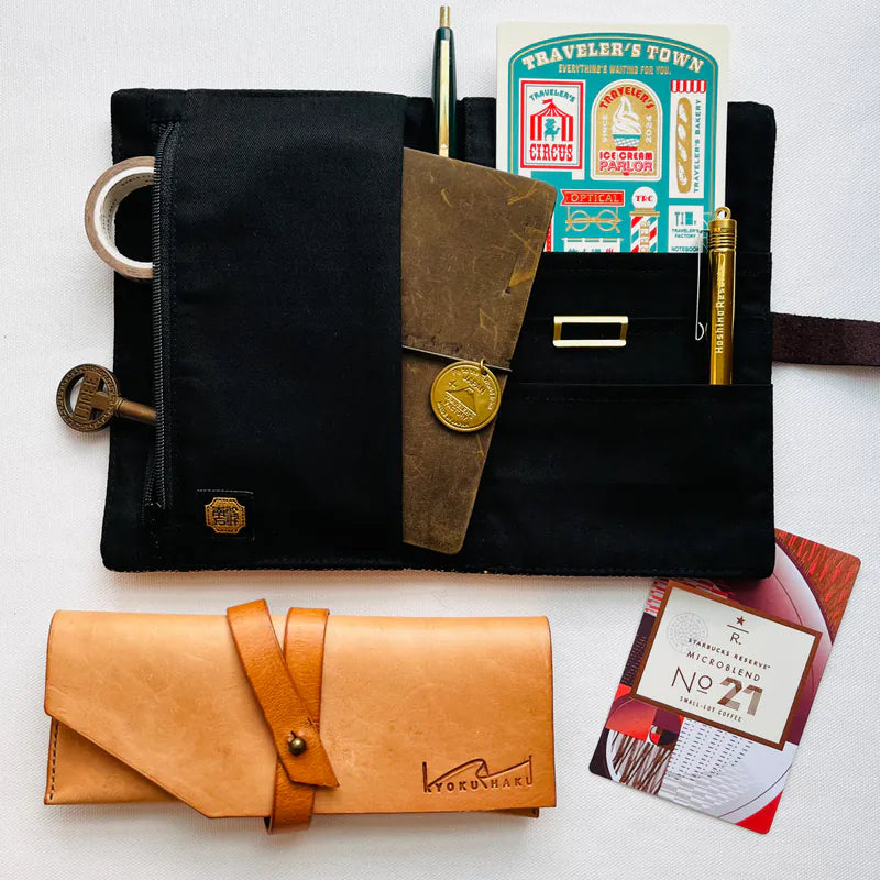 Kyoku Haku Pleather 4 Slots Pen Pouch