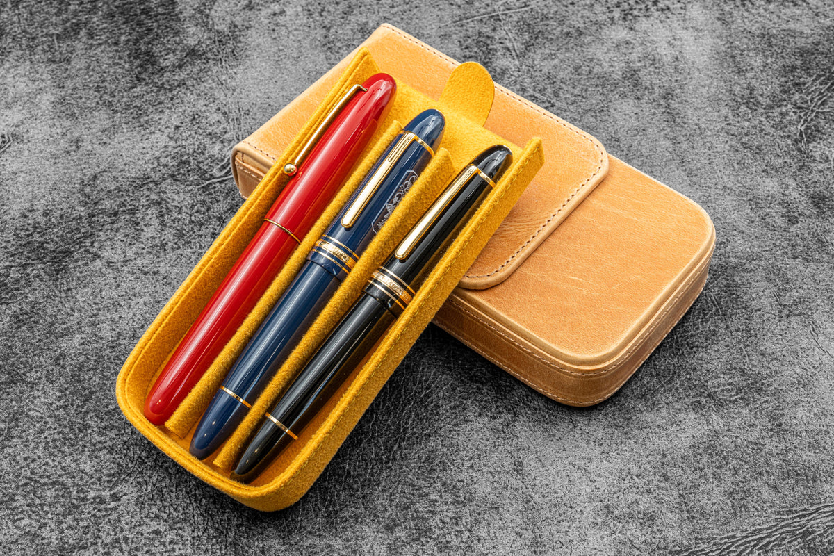 Galen Leather - Leather Magnum Opus 3 Slots Hard Pen Case with Removable Pen Tray