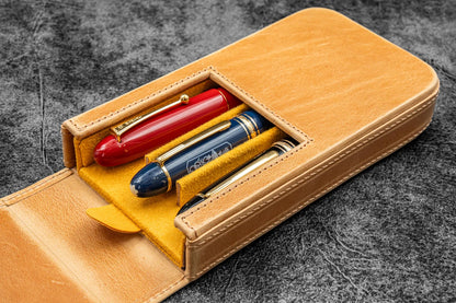 Galen Leather - Leather Magnum Opus 3 Slots Hard Pen Case with Removable Pen Tray
