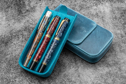 Galen Leather - Leather Magnum Opus 3 Slots Hard Pen Case with Removable Pen Tray