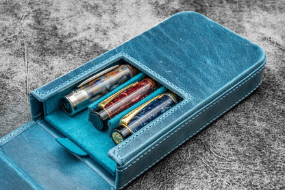 Galen Leather - Leather Magnum Opus 3 Slots Hard Pen Case with Removable Pen Tray