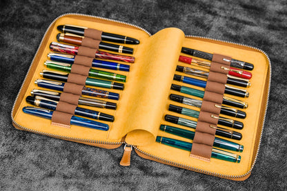 Galen Leather - Leather Zippered 20 Slots Pen Case