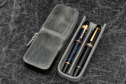 Galen Leather - Leather Zippered Magnum Opus 2 Slots Hard Pen Case with Removable Pen Tray