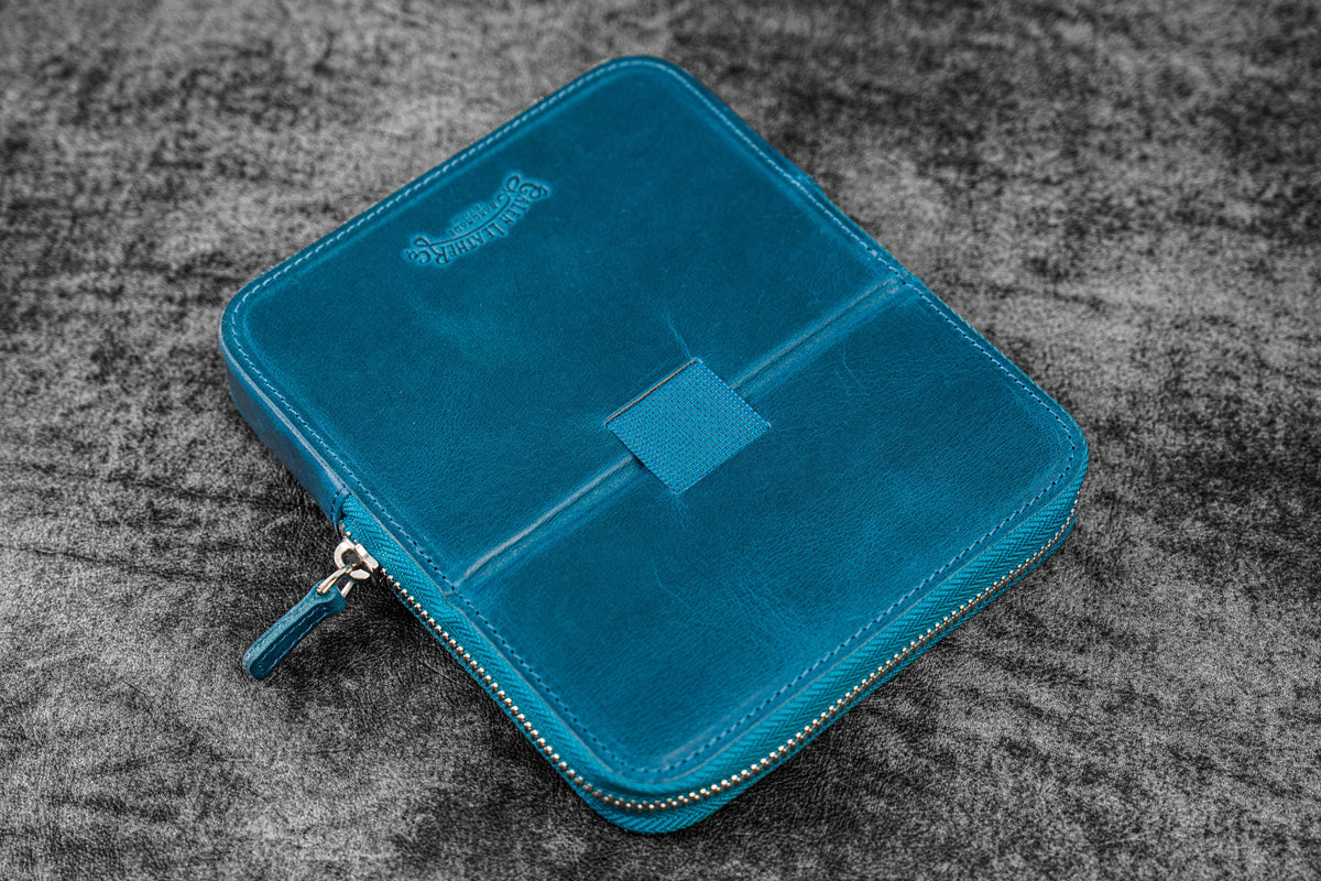 Galen Leather - Leather Zippered Magnum Opus 6 Slots Hard Pen Case with Removable Pen Tray
