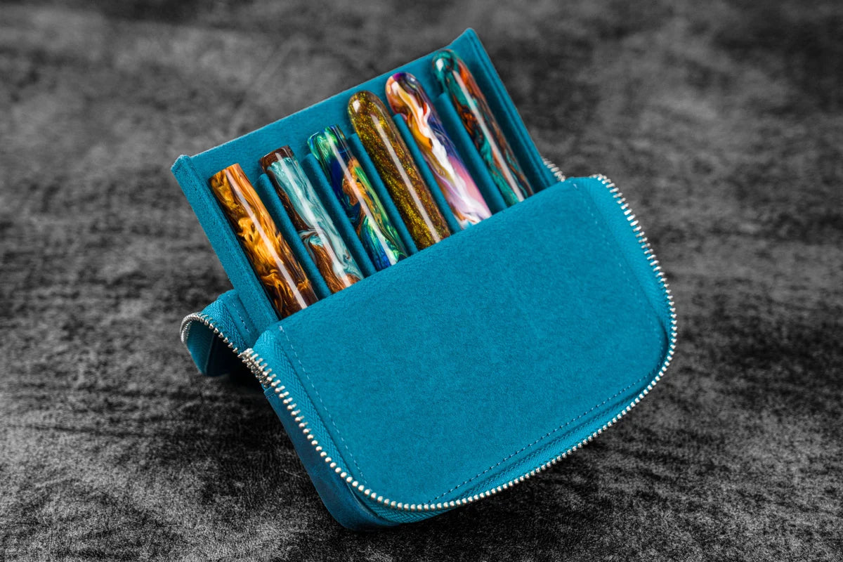 Galen Leather - Leather Zippered Magnum Opus 6 Slots Hard Pen Case with Removable Pen Tray