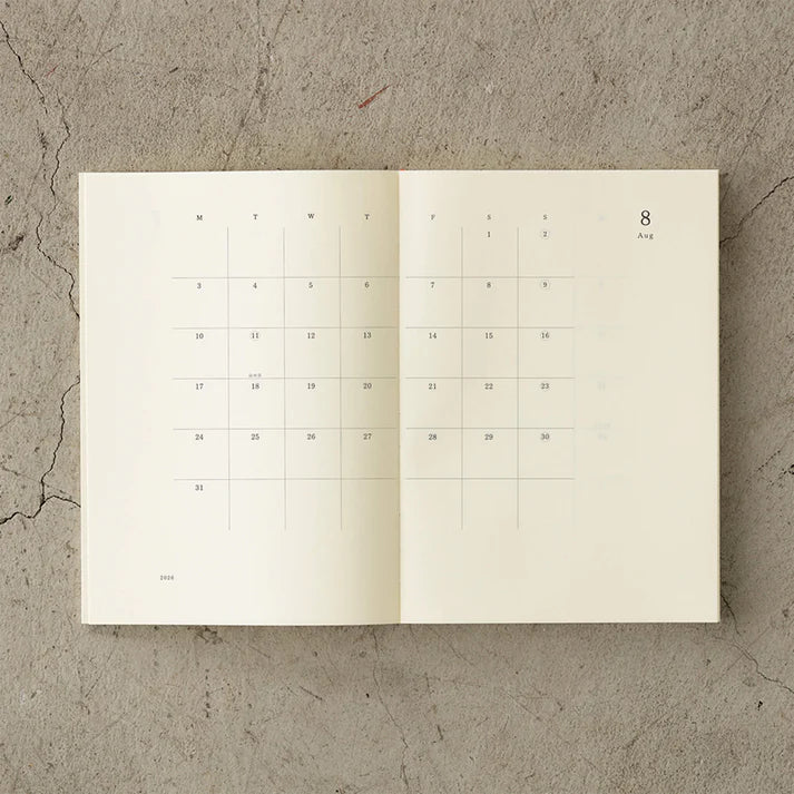 MIDORI MD Notebook Diary 2026 Monthly Block & Grid Memo A5 Thin