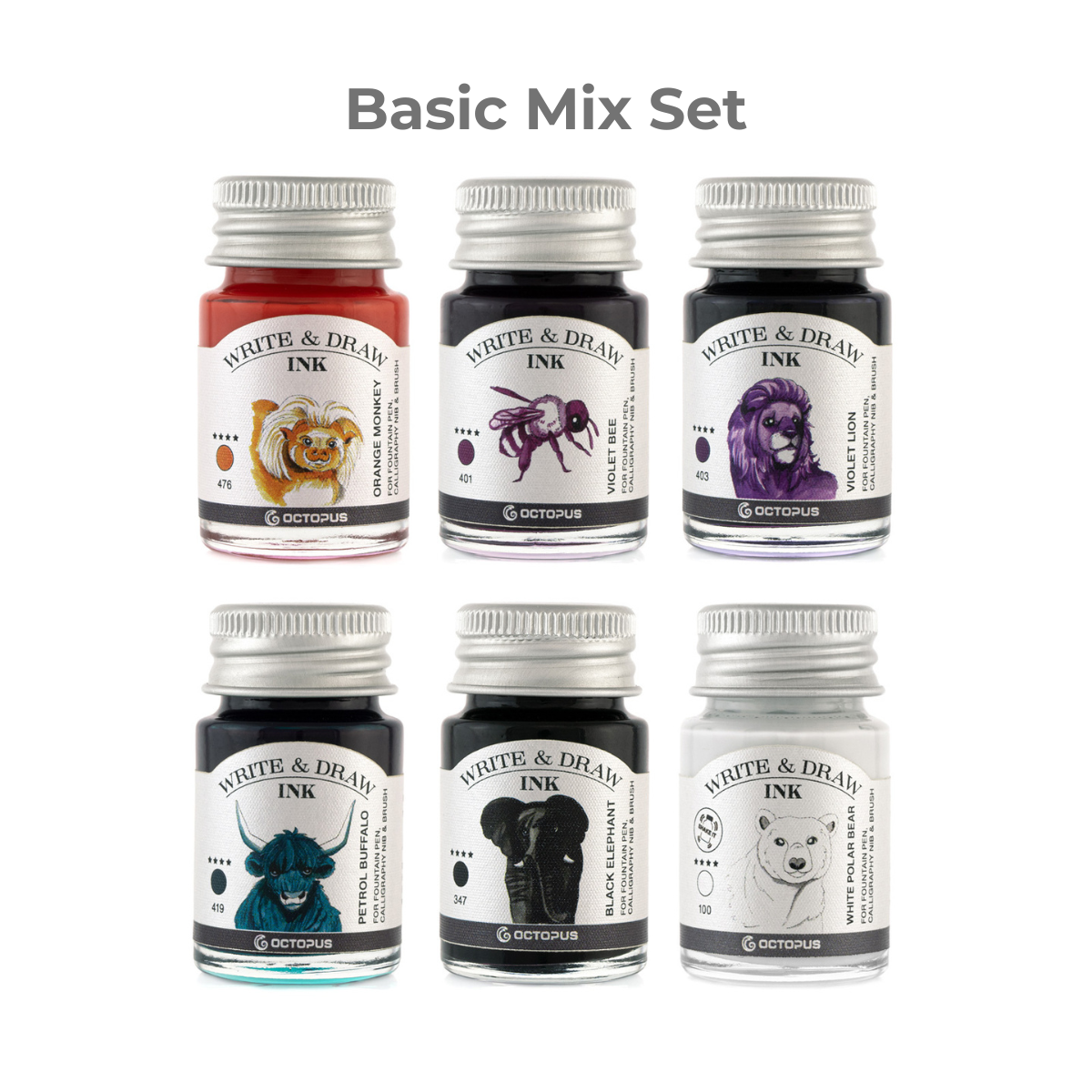 Octopus Fluids Pigement Waterproof Document Proof Write and Draw Ink [6x10ml]