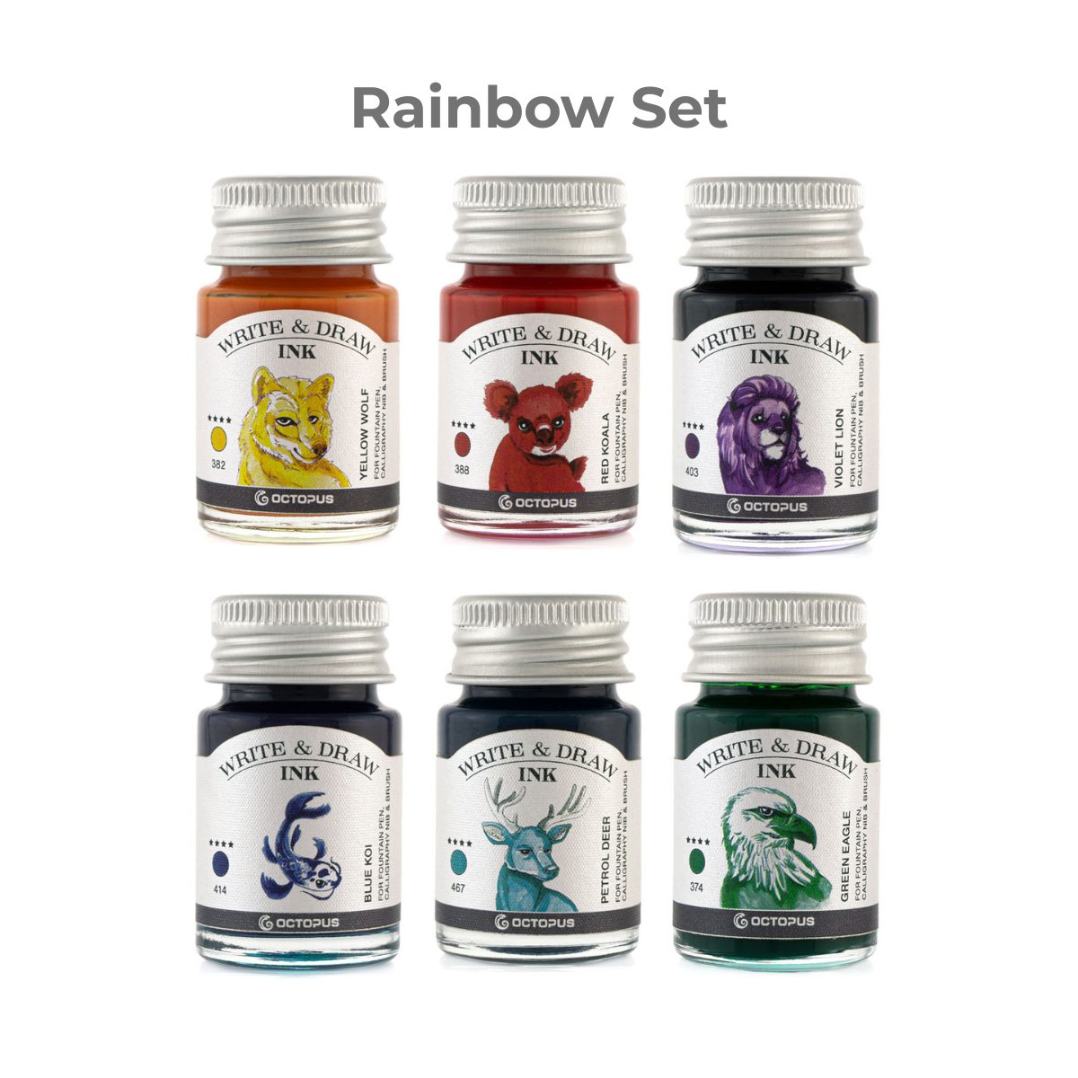 Octopus Fluids Pigement Waterproof Document Proof Write and Draw Ink [6x10ml]