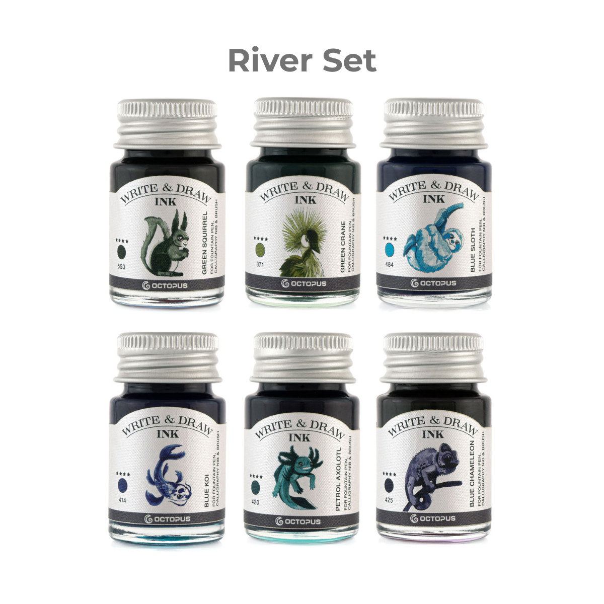 Octopus Fluids Pigement Waterproof Document Proof Write and Draw Ink [6x10ml]