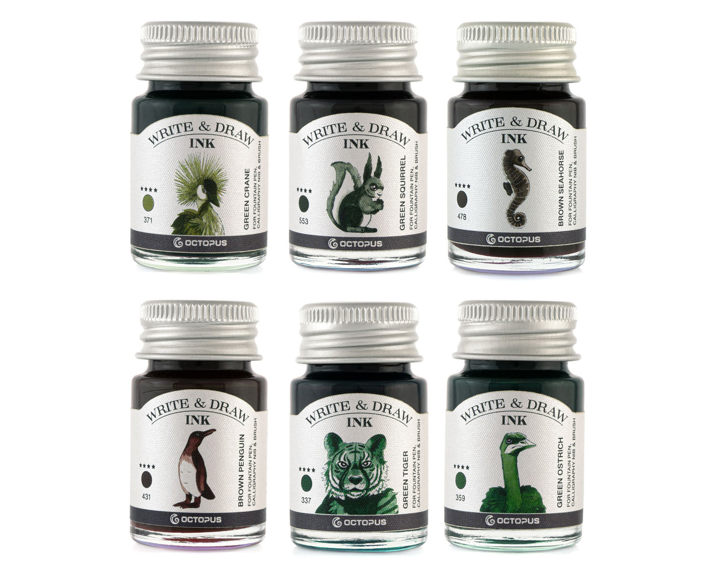 Octopus Fluids Pigement Waterproof Document Proof Write and Draw Ink [6x10ml]