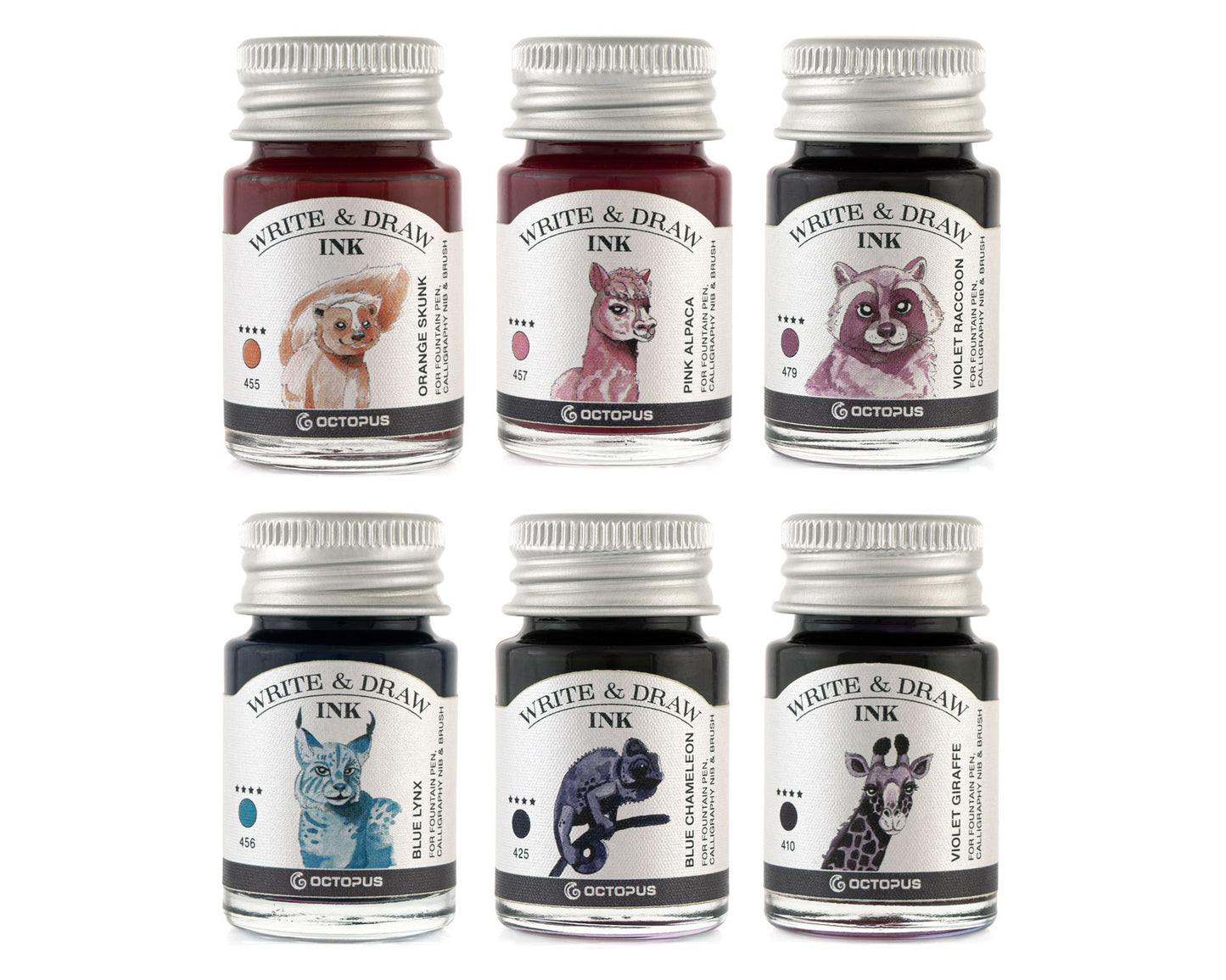 Octopus Fluids Pigement Waterproof Document Proof Write and Draw Ink [6x10ml]
