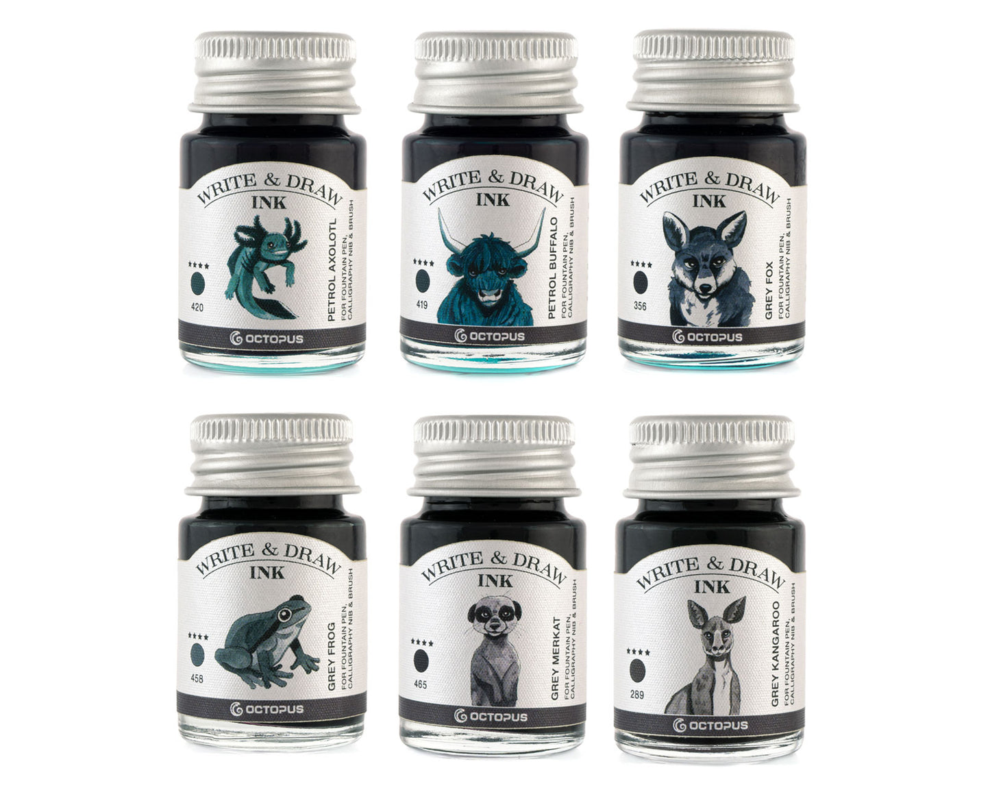 Octopus Fluids Pigement Waterproof Document Proof Write and Draw Ink [6x10ml]