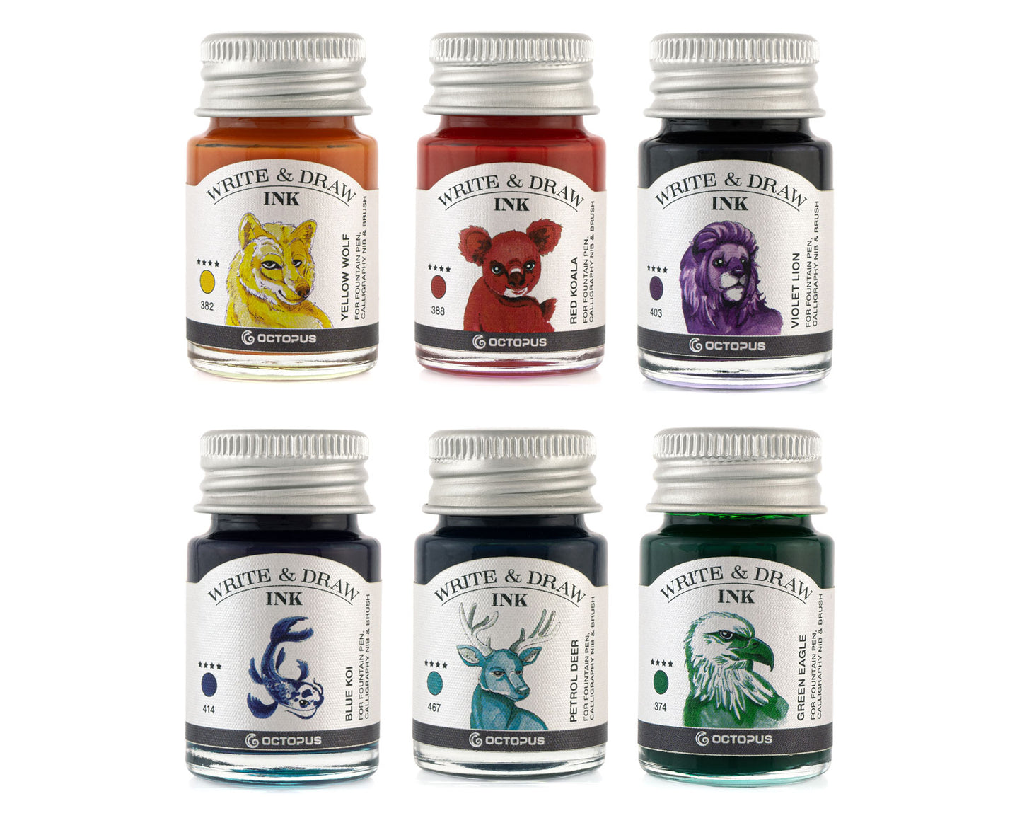 Octopus Fluids Pigement Waterproof Document Proof Write and Draw Ink [6x10ml]