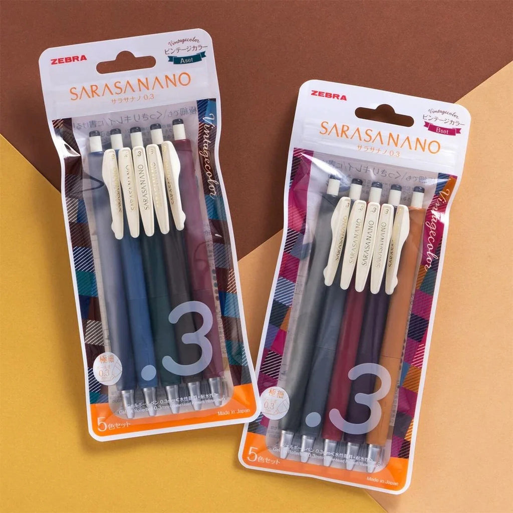 Zebra Sarasa Nano Vintage 0.3 Gel Pens (Set of 5)