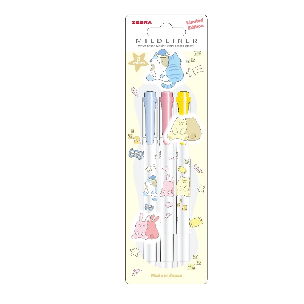 Zebra Sarasa Sleeping Animals Mildliner (Set of 3)