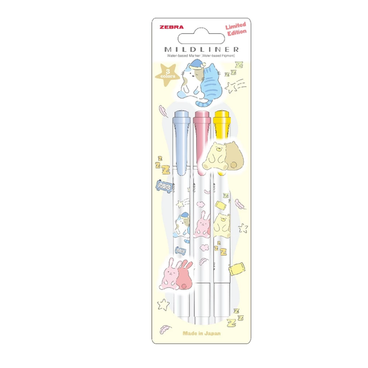 Zebra Sarasa Sleeping Animals Mildliner (Set of 3)