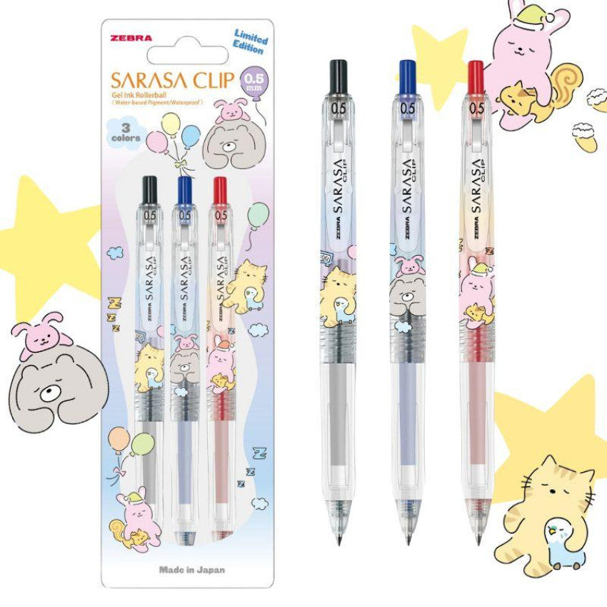 Zebra Sarasa Sleeping Animals Gel Pen (Set of 3)