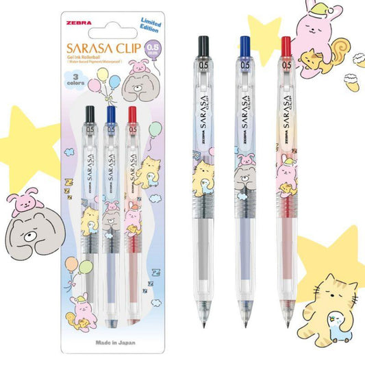 Zebra Sarasa Sleeping Animals Gel Pen (Set of 3)