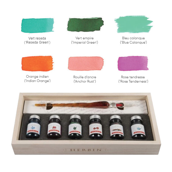 J. Herbin Glass Dip Pen & 6 Ink Set