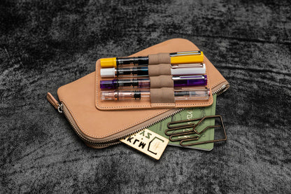 Galen Leather - Leather Sip-N-Zip 4 Slots Zippered Pen Pouch