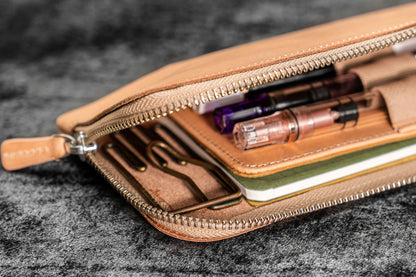 Galen Leather - Leather Sip-N-Zip 4 Slots Zippered Pen Pouch