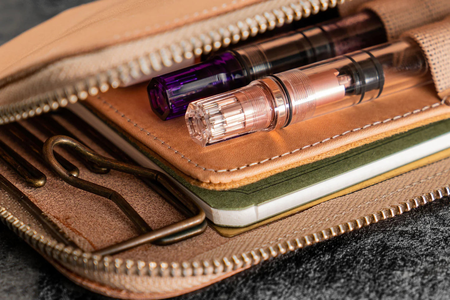 Galen Leather - Leather Sip-N-Zip 4 Slots Zippered Pen Pouch