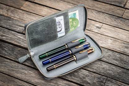 Galen Leather - Leather Zippered 3 Slots Pen Case