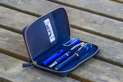 Galen Leather - Leather Zippered 3 Slots Pen Case