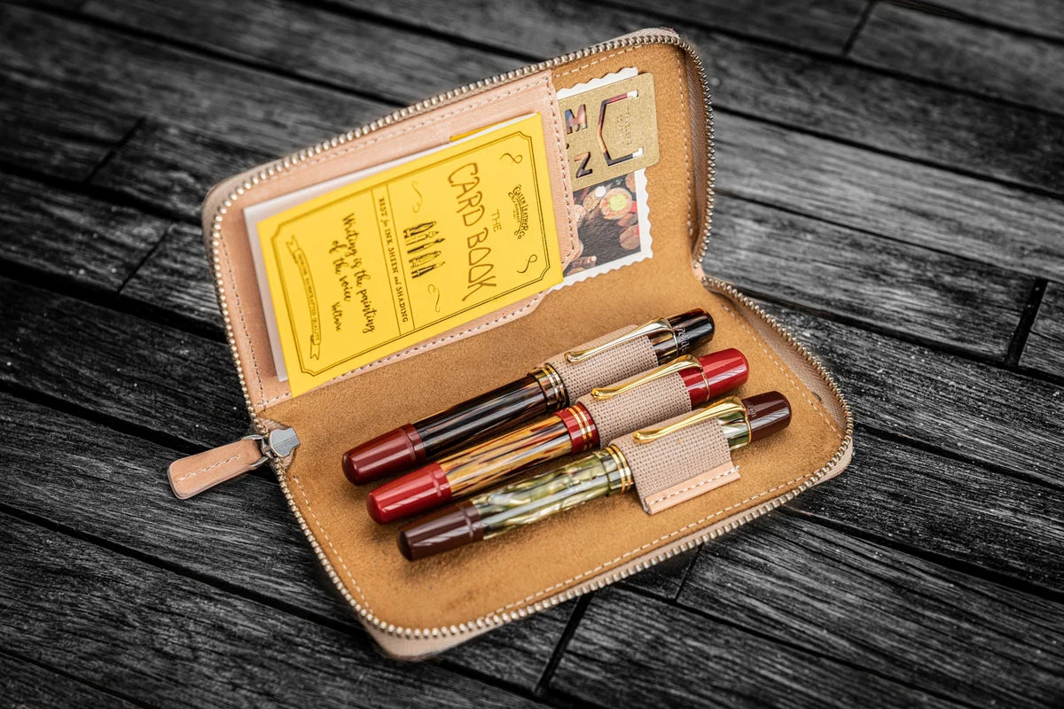 Galen Leather - Leather Zippered 3 Slots Pen Case
