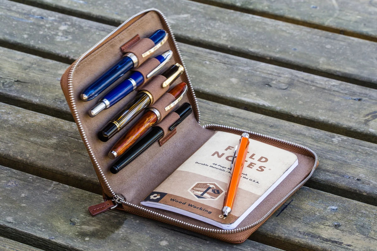 Galen Leather - Leather Zippered 5 Slots Pen Case